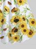 Robe Débardeur Feuille Tournesol et Papillon Imprimés de Grande Taille - Blanc L