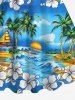 Plus Size Coconut Tree Beach Floral Sea Wave Sailboat Print Backless A Line Tank Dress -  