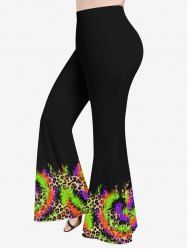 Pantalon Evasé Teinté Léopard Imprimé de Grande Taille - Noir 4X