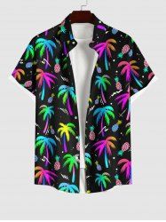 Plus Size Colorful Coconut Tree Pineapple Print Button Pocket Hawaii Shirt For Men -  