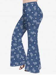 Pantalon Évasé en Jean à Imprimé Etoiles et Cœurs Grande-Taille - Bleu-gris S