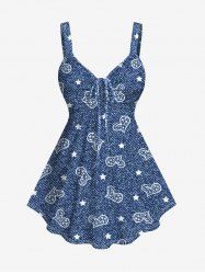 Plus Size Heart Stars Denim Print Cinched Tank Top -  