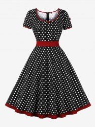 Plus Size Polka Dots Print Zipper 1950s Vintage Swing Dress -  