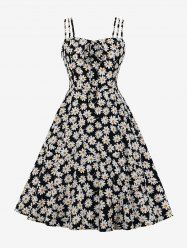 1950s Retro Plus Size Sunflower Print Tie Vintage Cottagecore Dress -  