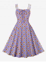 1950s Retro Plus Size Sunflower Print Tie Vintage Cottagecore Dress -  