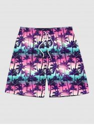 Men's Ombre Colorblock Coconut Tree Print Pocket Beach Shorts -  