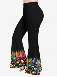 Plus Size Cat Paw Heart Paint Drop Print Flare Pants - Noir M