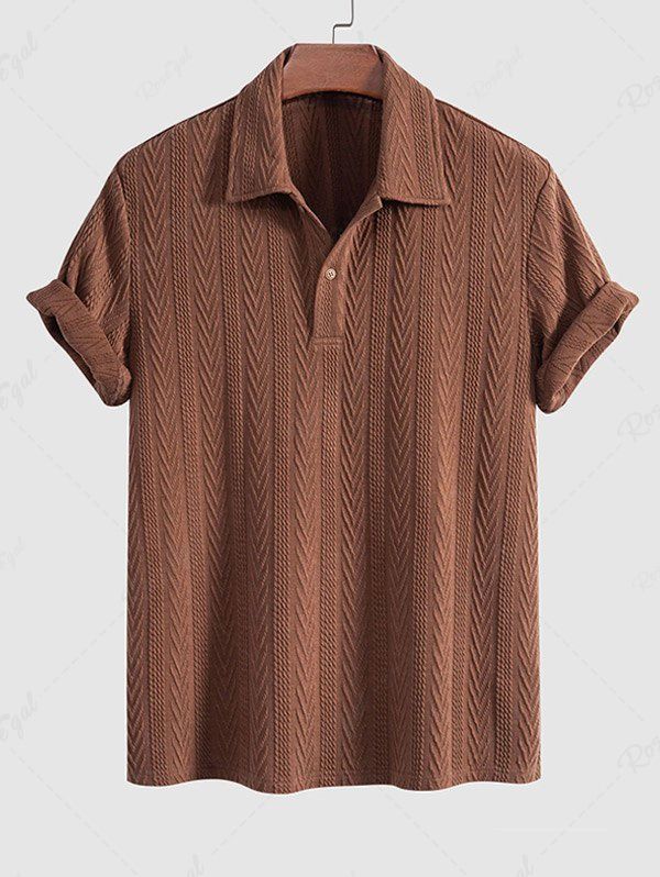Outfits Men's Jacquard Textured Polo Collar Half Buttoned Solid Color Short Sleeves T-shirt  