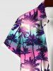 Halter Coconut Tree Ombre Print Cinched Boyleg Tankini Swimsuit and Button Pocket Shirt Plus Size Matching Hawaii Beach Outfit for Couples -  