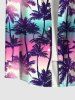 Halter Coconut Tree Ombre Print Cinched Boyleg Tankini Swimsuit and Button Pocket Shirt Plus Size Matching Hawaii Beach Outfit for Couples -  