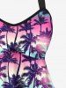 Halter Coconut Tree Ombre Print Cinched Boyleg Tankini Swimsuit and Button Pocket Shirt Plus Size Matching Hawaii Beach Outfit for Couples -  