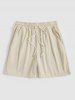 Men's Matching Two Piece Co Ord Button Up Corduroy Short Sleeves Shirt and Drawstring Casual Shorts Set -  