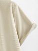 Men's Matching Two Piece Co Ord Button Up Corduroy Short Sleeves Shirt and Drawstring Casual Shorts Set -  