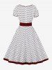 Robe Vintage Trapèze Zippée à Pois Imprimé Grande Taille - Blanc 2XL