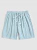 Men's Matching Two Piece Co Ord Camp Collar Button Up Geometric Corduroy Short Sleeves Shirt and Drawstring Casual Shorts Set -  