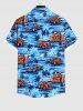 Plus Size Coconut Tree Sea Car Print Button Pocket Hawaii Shirt For Men -  