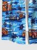 Plus Size Coconut Tree Sea Car Print Button Pocket Hawaii Shirt For Men -  