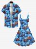 Plus Size Coconut Tree Sea Car Print Backless A Line Hawaii Tank Dress -  