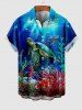 Plus Size Turtle Fish Coral Underwater World Glitter Sunlight Print Button Pocket Hawaii Sea Creatures Creatures Shirt For Men -  