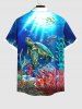 Plus Size Turtle Fish Coral Underwater World Glitter Sunlight Print Button Pocket Hawaii Sea Creatures Creatures Shirt For Men -  