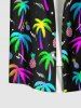 Plus Size Colorful Coconut Tree Pineapple Print Button Pocket Hawaii Shirt For Men -  