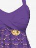 Maillot de Bain Tankini Tordu 3D Sirène Imprimé sans Dos à Bretelle à Paillettes à Col Halter pour Femme - Pourpre  XS