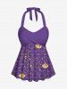 Fashion 3D Mermaid Scale Sequins Print Twist Halter Backless Cinched Boyleg Tankini Swimsuit (Adjustable Shoulder Strap) -  