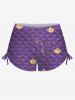 Fashion 3D Mermaid Scale Sequins Print Twist Halter Backless Cinched Boyleg Tankini Swimsuit (Adjustable Shoulder Strap) -  