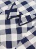 Plus Size Plaid Print Buttons Bowknot Pockets Vintage Dress -  