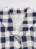 Plus Size Plaid Print Buttons Bowknot Pockets Vintage Dress -  
