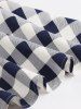 Plus Size Plaid Print Buttons Bowknot Pockets Vintage Dress -  