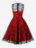 Plus Size Floral Flocking Sheer Mesh Zipper Tie 1950s Vintage Dress -  