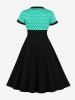 Plus Size Polka Dot Print Button Ruched Turn Down Collar Vintage Dress -  
