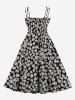 1950s Retro Plus Size Sunflower Print Tie Vintage Cottagecore Dress -  