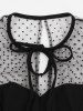 Plus Size Tie Polka Dot Mesh Patchwork 1950s Vintage Pocket Dress -  