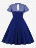 Plus Size Tie Polka Dot Mesh Patchwork 1950s Vintage Pocket Dress -  