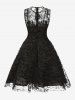Plus Size Flower Flocking Sheer Mesh Tie Zipper 1950s Vintage Dress -  