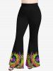 Pantalon Evasé Teinté Léopard Imprimé de Grande Taille - Noir 4X
