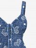 Plus Size Heart Stars Denim Print Cinched Tank Top -  