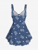 Plus Size Heart Stars Denim Print Cinched Tank Top -  