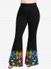 Plus Size Cat Paw Heart Paint Drop Print Flare Pants - Noir M