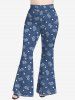 Pantalon Évasé en Jean à Imprimé Etoiles et Cœurs Grande-Taille - Bleu-gris 6X