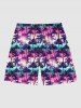 Men's Ombre Colorblock Coconut Tree Print Pocket Beach Shorts -  