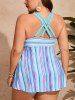 Plus Size Streak Dye Colorblock Print Cinched Crisscross Strapy Boyshort Tankini Swimsuit -  