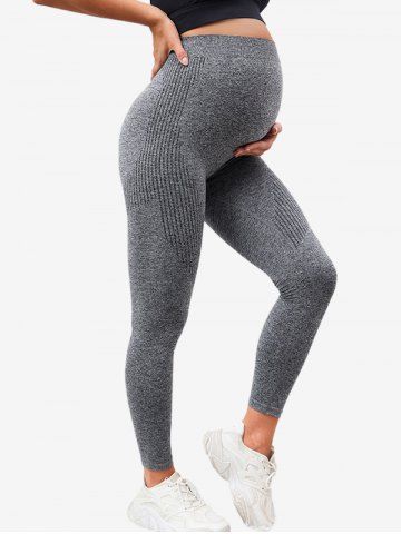 Plus Size Marled Textured Ribbed Skinny Maternity Pants - GRAY - L