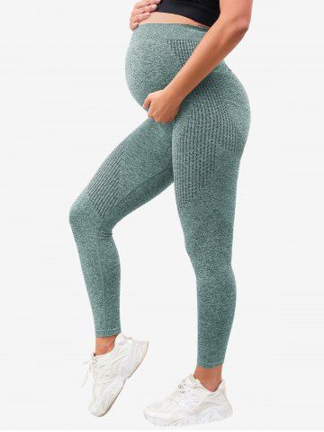 Plus Size Marled Textured Ribbed Skinny Maternity Pants - GREEN - M