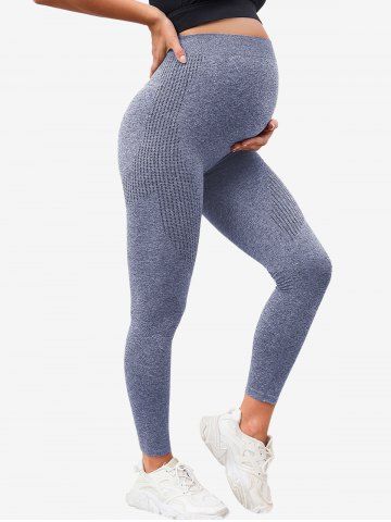 Plus Size Marled Textured Ribbed Skinny Maternity Pants - PURPLE - L