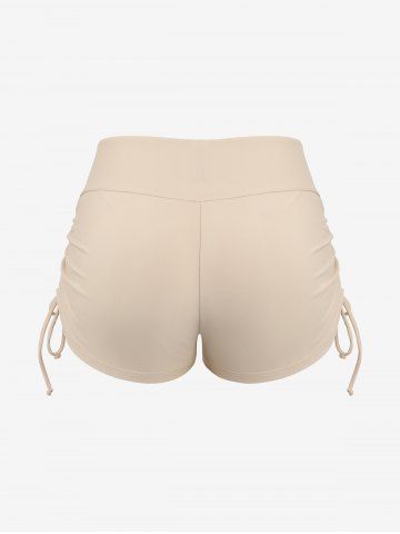 Plus Size Flowers Leaf Stripe Colorblock Print Cinched Boyleg Tankini Swimsuit