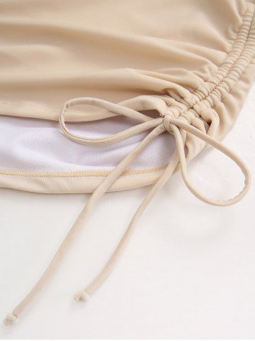 Plus Size Flowers Leaf Stripe Colorblock Print Cinched Boyleg Tankini Swimsuit