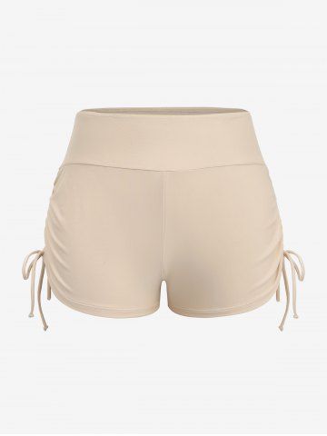 Plus Size Flowers Leaf Stripe Colorblock Print Cinched Boyleg Tankini Swimsuit